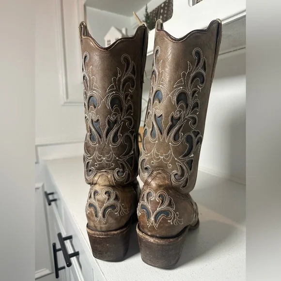 J.B. Dillon Women’s Western Cowboy Boots Size 8B Brown Leather Embroidered - Picture 6 of 10
